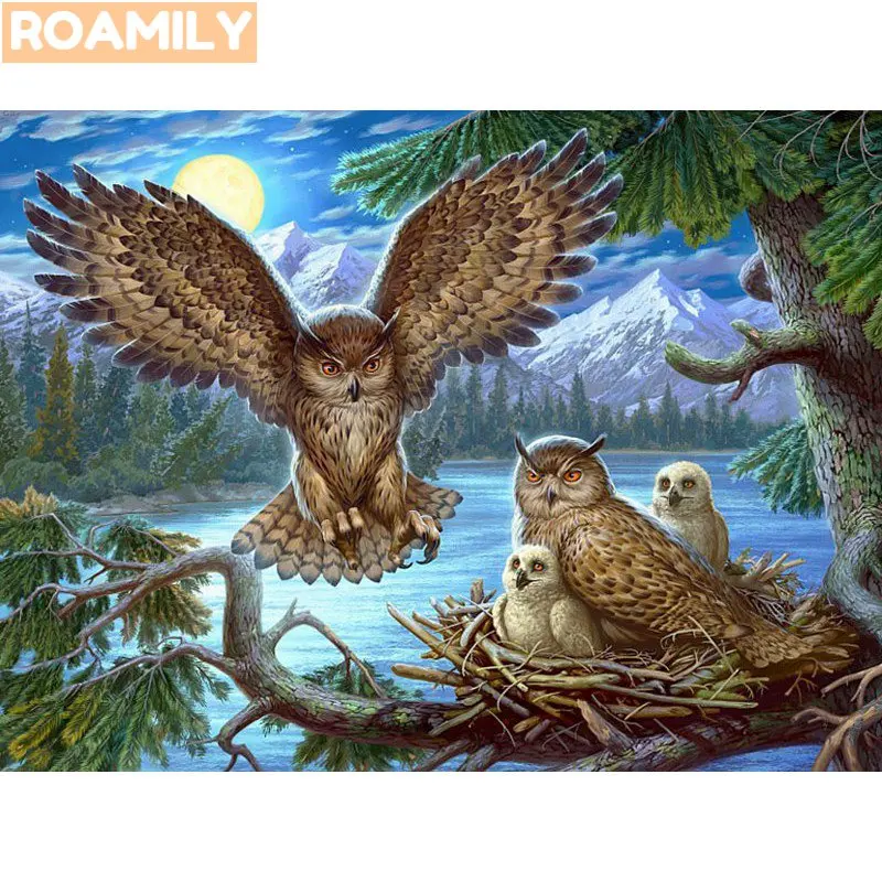 

ROAMILY,5d Diamond Painting Owl,"the family of owls",DIY Diamond Mosaic Cartoon,Full Square/Round Rhinestones,Cross Stitch