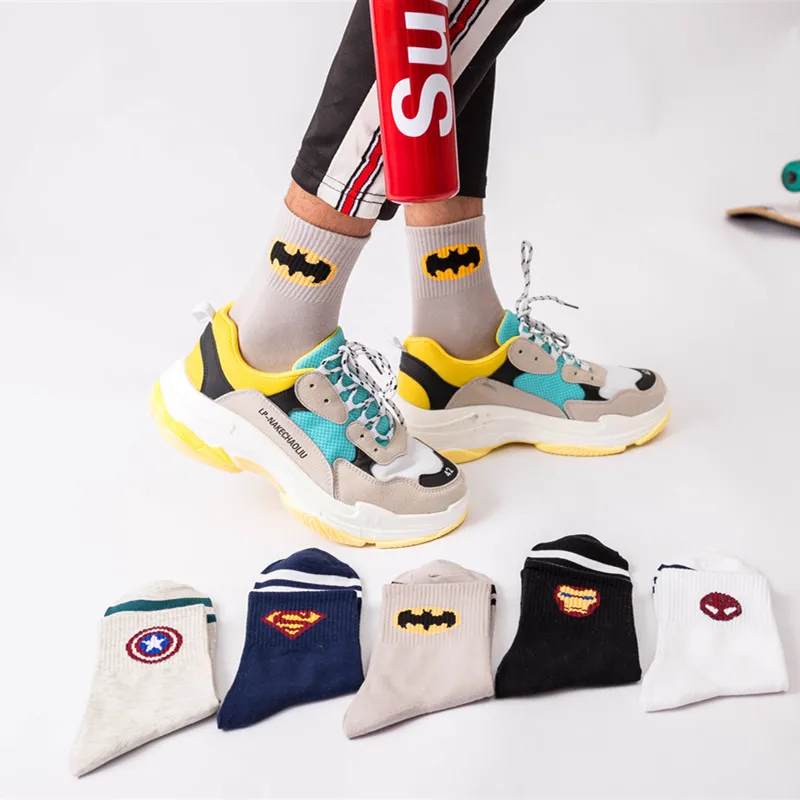 

New Marvel Comics Heroe General Sock Cartoon Iron Man Captain America High Temperature Stitching Pattern Casual Men's Crew Socks