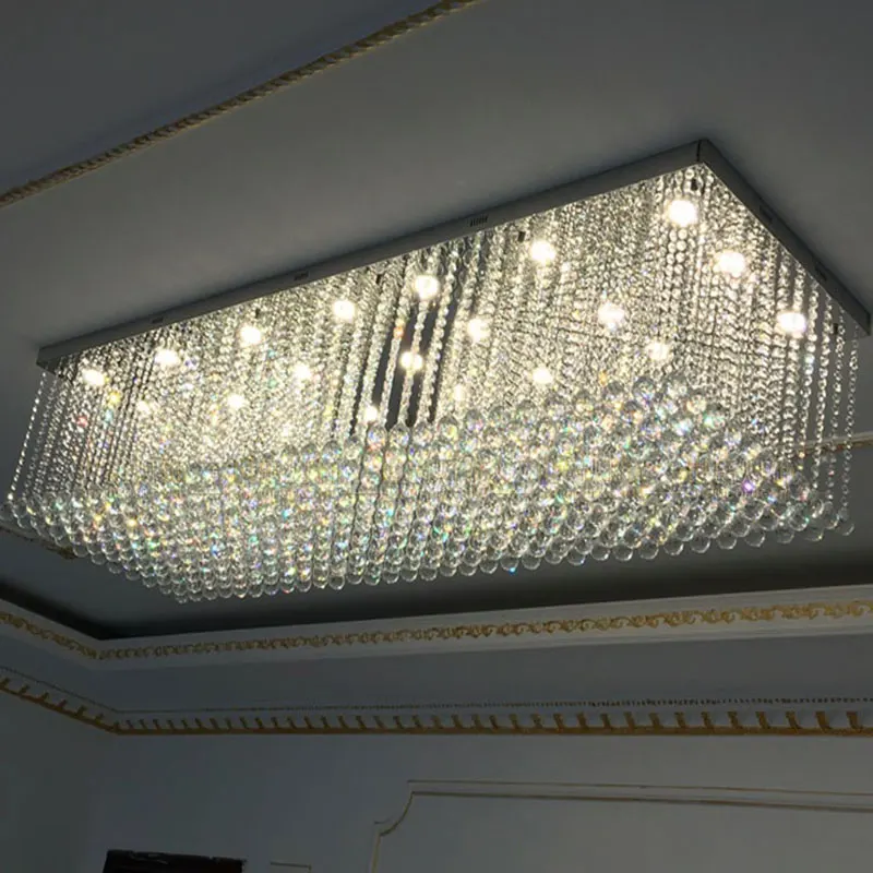 

GU10 LED Crystal Chandelier Light Rectangle Cristals Hanging Lamp Villa Living Room Corridor Interior Lustre Decorative Ligting