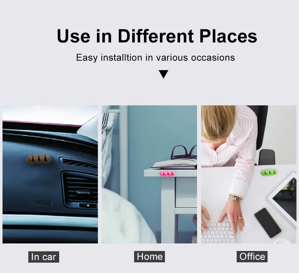 !ACCEZZ 3PC Silicone Cable Organizer Wire Winder Desktop Management Headphone Holder Mouse Tape Cord Clips Data Charging Cables (4)