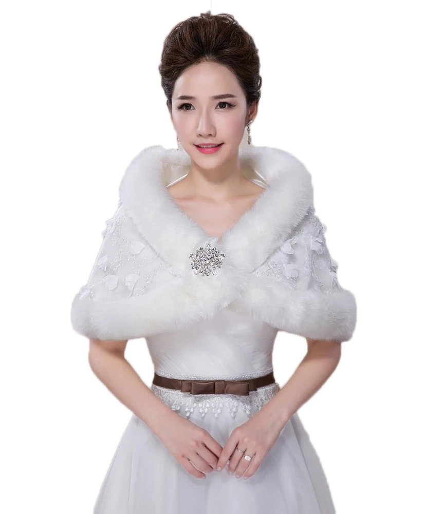 Hot Sale Winter Warm Faux Fur Bolero With Diamond Wedding Wrap