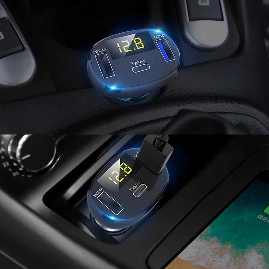 Автомобильный двойной USB прикуриватель Тип C QC 3 0 зарядное устройство 5 В