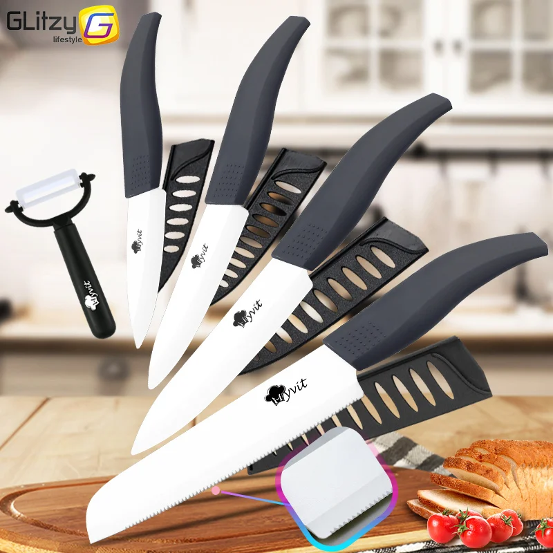 Preise Keramik Messer Weiß Klinge Zirkonia 3 4 5 zoll + 6 zoll Küche Gezackten Brotmesser + Schäler Set Chef kochen Obst messer