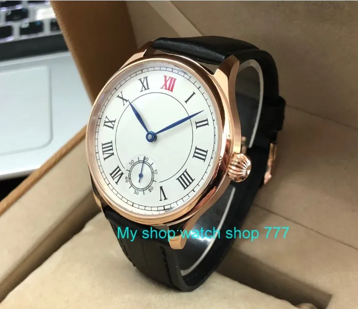 

44mm PARNIS Asian 6498 17 jewels Mechanical Hand Wind movement men's watch White dial Rose gold case Mechanical watches PA79-P8