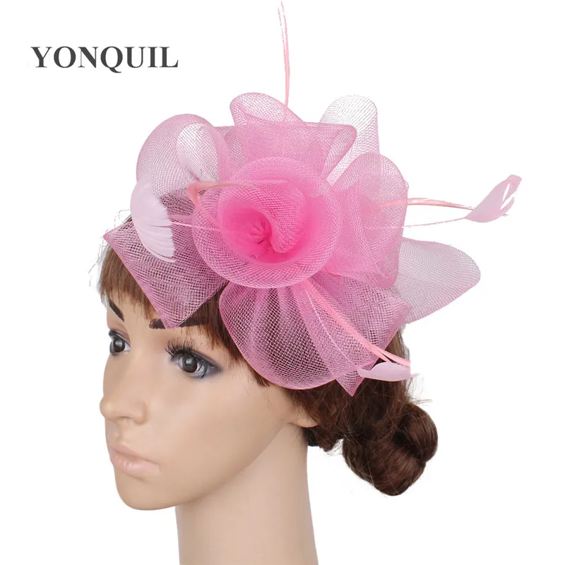 Головные уборы с перьями хорошего качества Свадебные шляпы для фиолетового свадебного торжества головные уборы в розницу несколько цветов MYQ037 - Цвет: Розовый