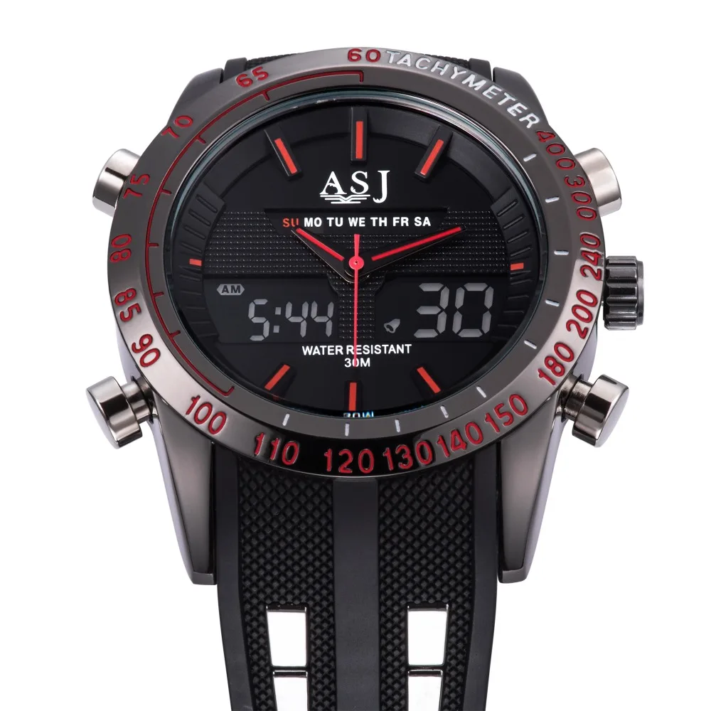  Men Sport Watch Rubber Band Digital Analog Military Watch Water Resistant Stopwatch Alarm Calendar 
