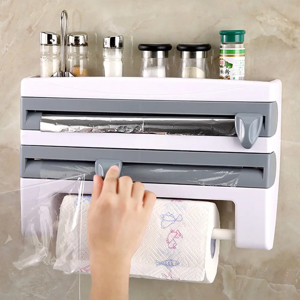 

Multifunctional Kitchen Film Sauce Bottle Storage Rack Paper Dispenser Preservative Film Rack Home Kitchen Accessory