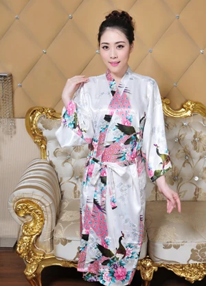 Сексуальное свадебное платье для женщин, шелковое вискозное свадебное кимоно, банное платье, винтажное ночное белье с принтом, сексуальное платье подружки невесты, цветочный Халат - Цвет: white