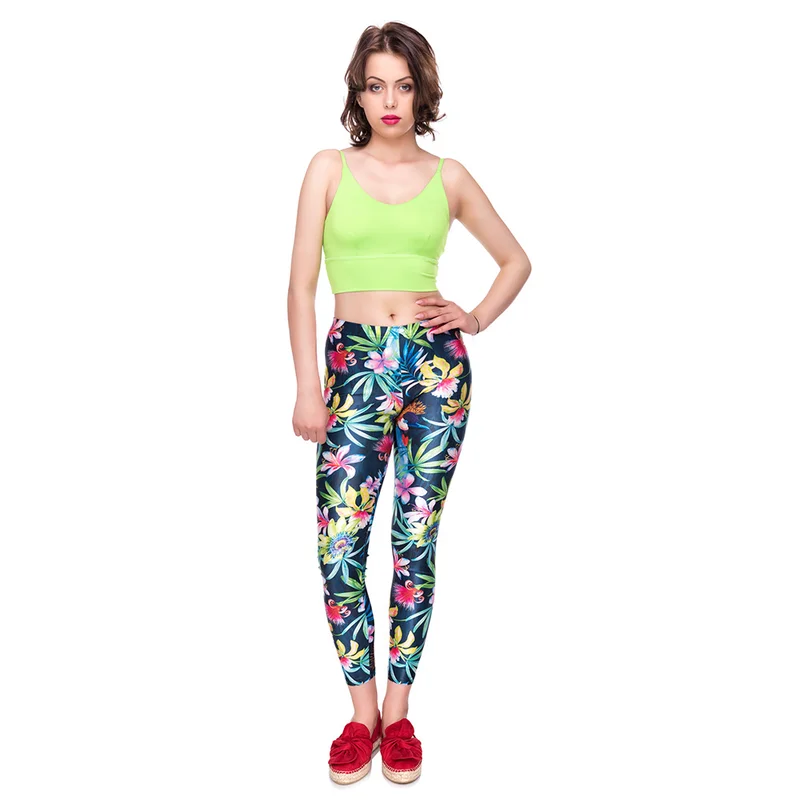 3D Digital Printing Spring and Autumn Leggings Women Flowers Pattern Trousers Women High Waist Bright Legging Fitness Sexy Pants Leggings