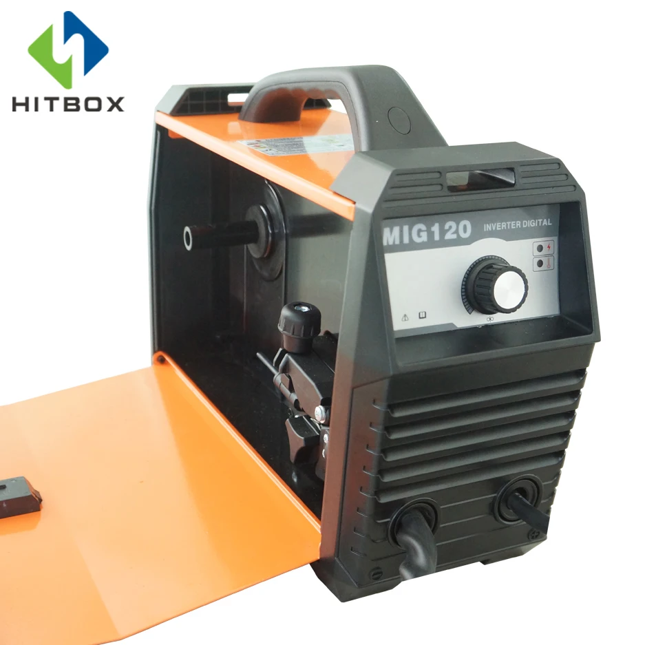 HITBOX Mig Welder 220V MIG120A Flux Cored Wire Iron Welding Machine Portable Size DC Mig Welding Tools For Mig No Gas Welding