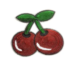Iron on patches for clothing T shirt Women 20cm Cherry Red Sequined Sequins T-shirt Womens Fashion Top Shirt Fruit Patch Clothes