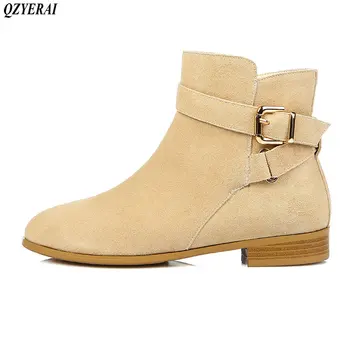

2018 new fashionable ladies' boots 100% cow leather sexy ankle boots low heel buckle womens shoes