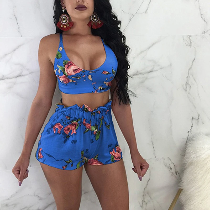 tie dye tracksuit set Women Summer Two Piece Set Floral Sleeveless Crop Top Shorts Outfits Summer Casual Female Set Beach Club Clothes womens suit set