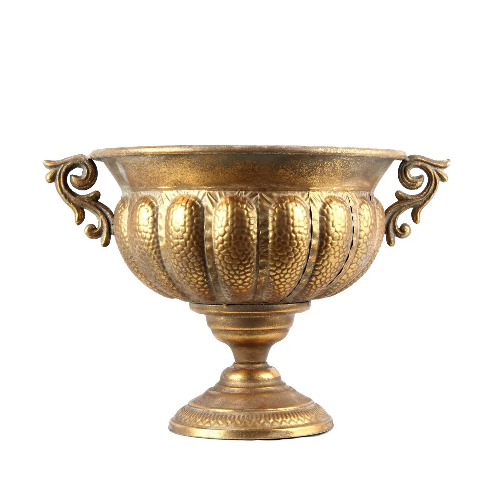 Большая винтажная металлическая железная Цветочная композиция горшок чаша настольная рококо в римском стиле Свадебная украшение ваза