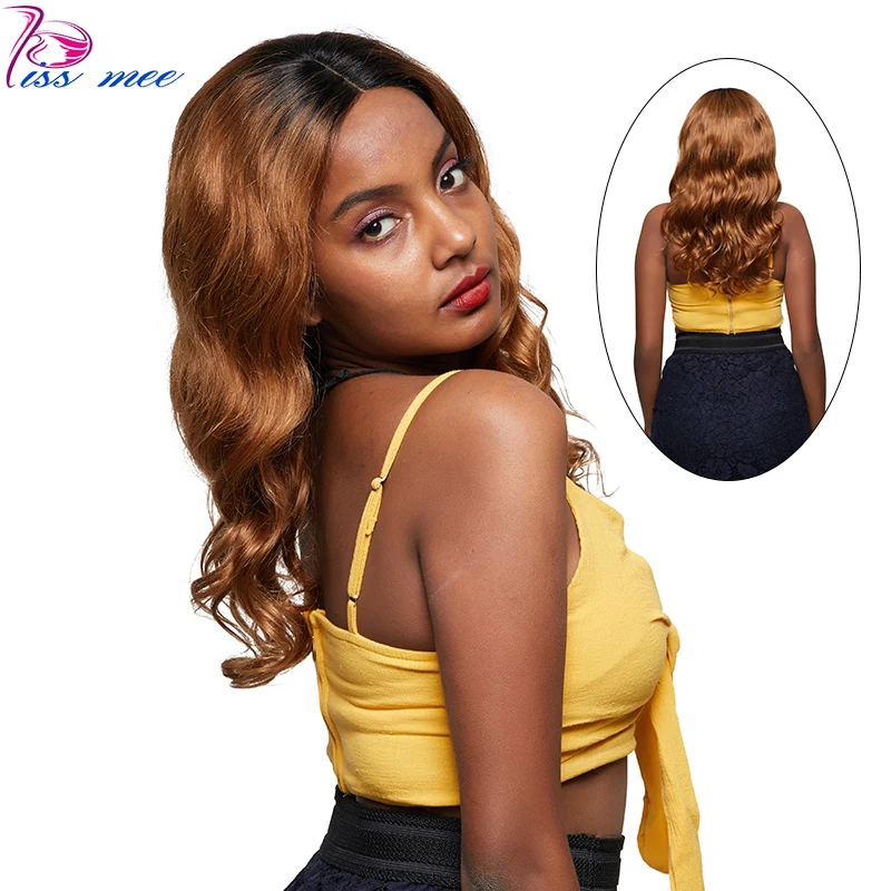 

KISSMEE Loose Wave Twins Lace Front Wig #1B/30 Blonde Ombre Lace Front Wig For Black Women Remy Hair With Baby Hair Bob Wigs