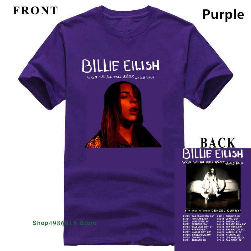 Billie Eilish World Tour, футболка со специальным гостем, DENZEL CURRY, размеры S-3XL, летняя хлопковая модная футболка с короткими рукавами - Цвет: Фиолетовый