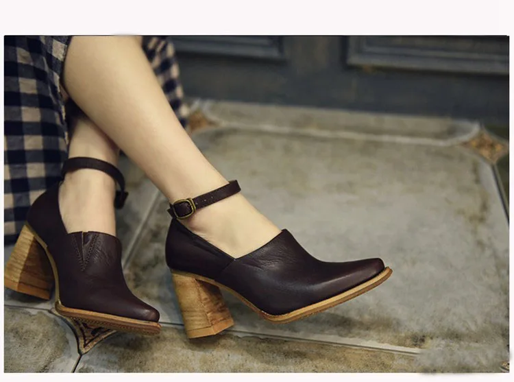 Г. Весенние модные женские туфли из натуральной кожи на высоком толстом каблуке женские туфли-лодочки с острым носком и застежкой 29915-2