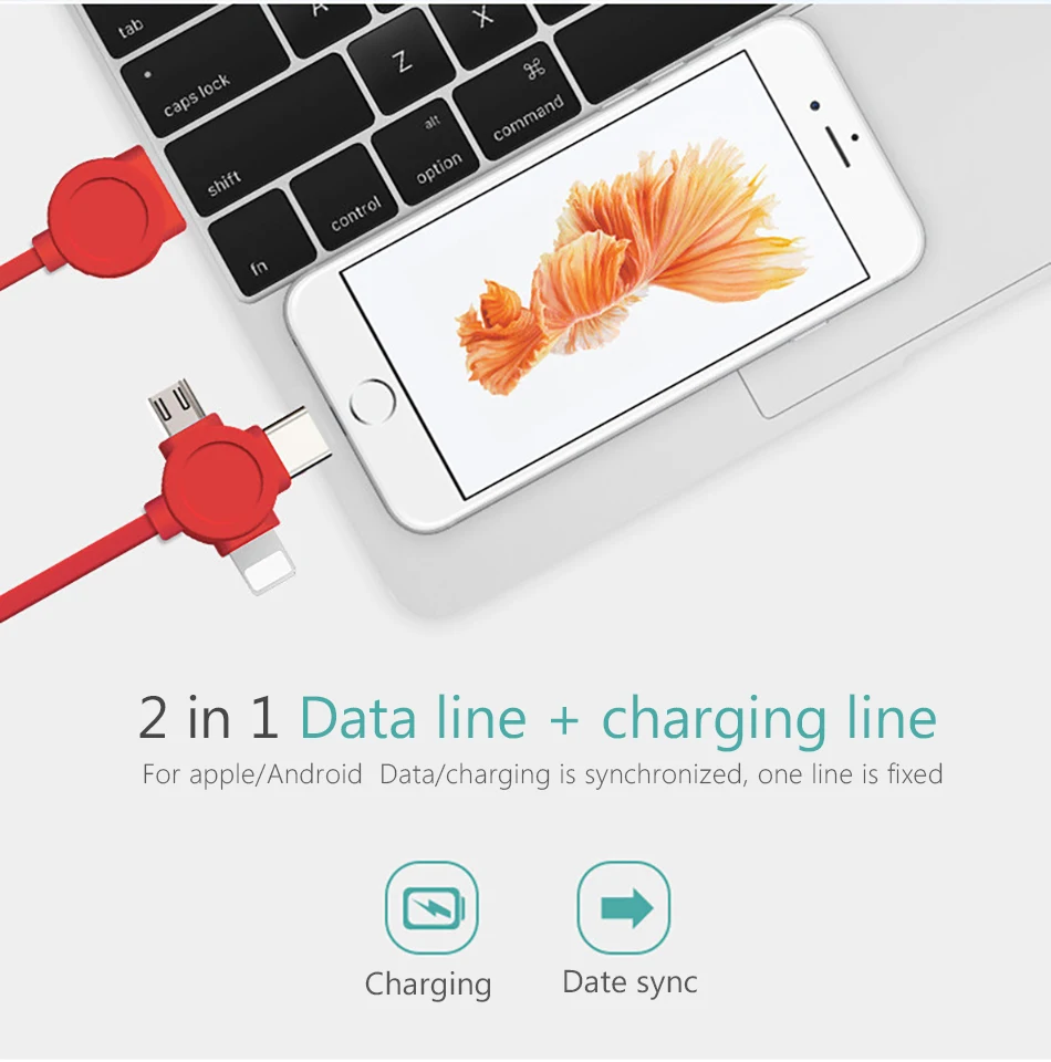 !ACCEZZ 3 in 1 Micro USB Type C 8 Pin Multi Charging Cable For iPhone X XR XS Max For Samsung Huawei Xiaomi Multi Charging Cable (5)