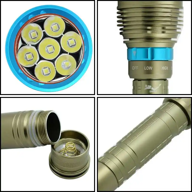 Мощный светодиодный фонарь 15000 люмен, фонарь для дайвинга, видео XM-L2, светодиодный фонарь для дайвинга, водонепроницаемый фонарь L2 18650