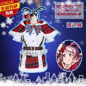 

Aqours Love live sunshine! Watanabe You Christmas Cosplay Costume New Year Uniform Outfit Shirt+Skirt+Cape+Headdress+Gloves+Sock
