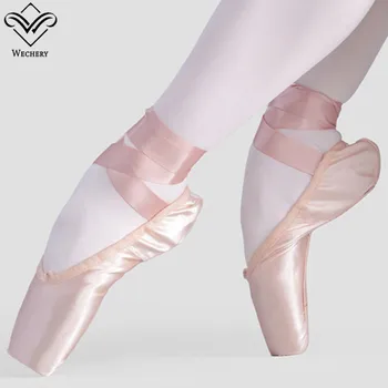 

Wechery Women Girls Pointe Shoes Professional Satin Shoes with Bandages Smooth Silk Dance Wear for Stage Shows Big Size