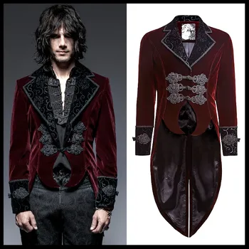 

PUNK RAVE Men's Vintage Palace Swallowtail Long Jacket Coat Steampunk Gothic Vampire Stage Costume Men Wedding Formal Coat