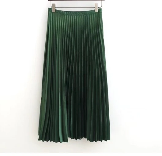 

Women's autumn winter pleated dark green color skirt female elastic high waist casual loose skirt TB891