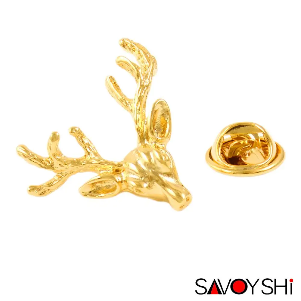 SAVOYSHI Classic Gold color Deer Men Lapel Pin Brooches Pins Fine Gift
