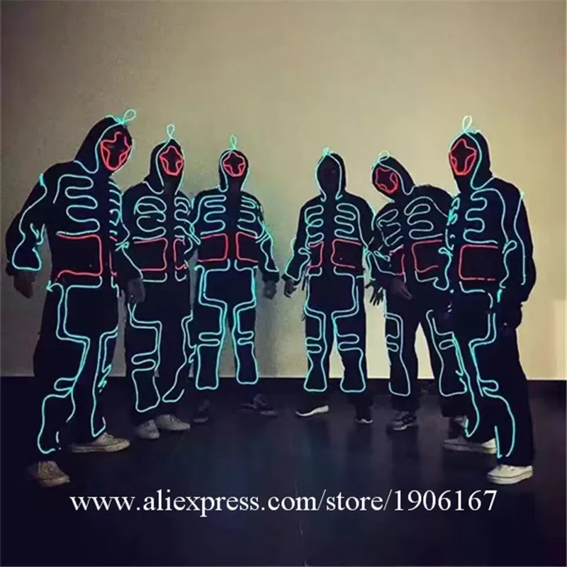 Cheap Halloween LED Suits Luminous Costumes Illuminated Glowing Hooded Men EL Clothes Dance Fashion Talent Show LED Light Clothing