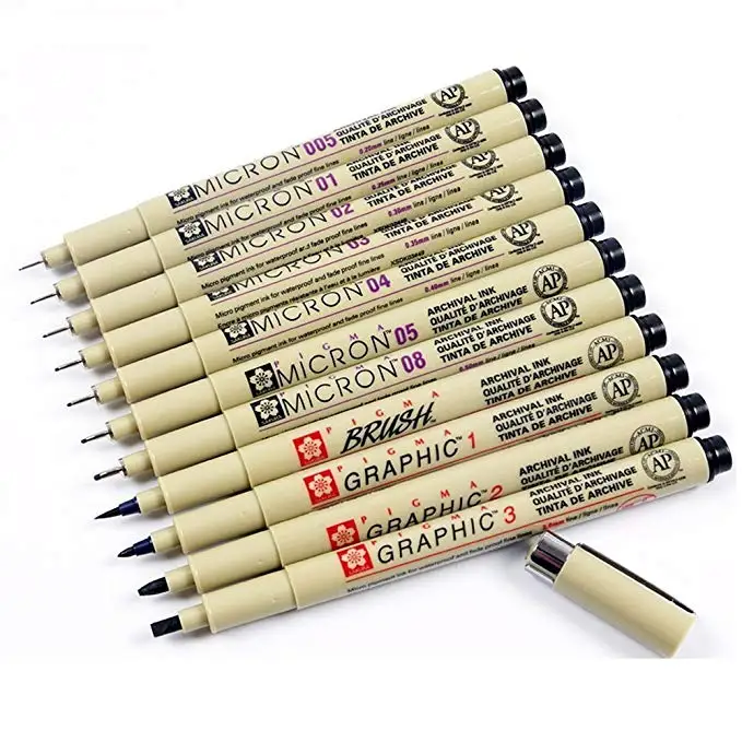 Sakura ручка Pigma micron Neelde мягкой щеткой набор ручек для рисования 11 шт Черный 005 01 02 03 04