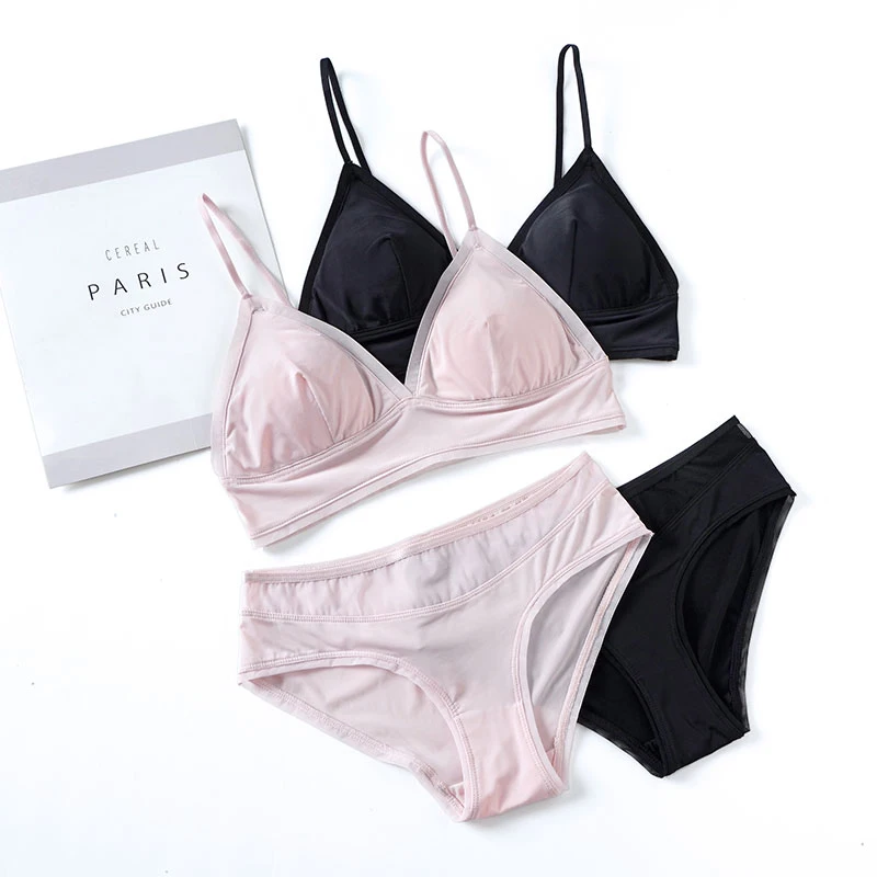 

Wriufred Comfortable and Breathable Underwear Triangle Cup Bra Set Ultra-thin lingerie Plus Size Bras Seamless Brassiere Set