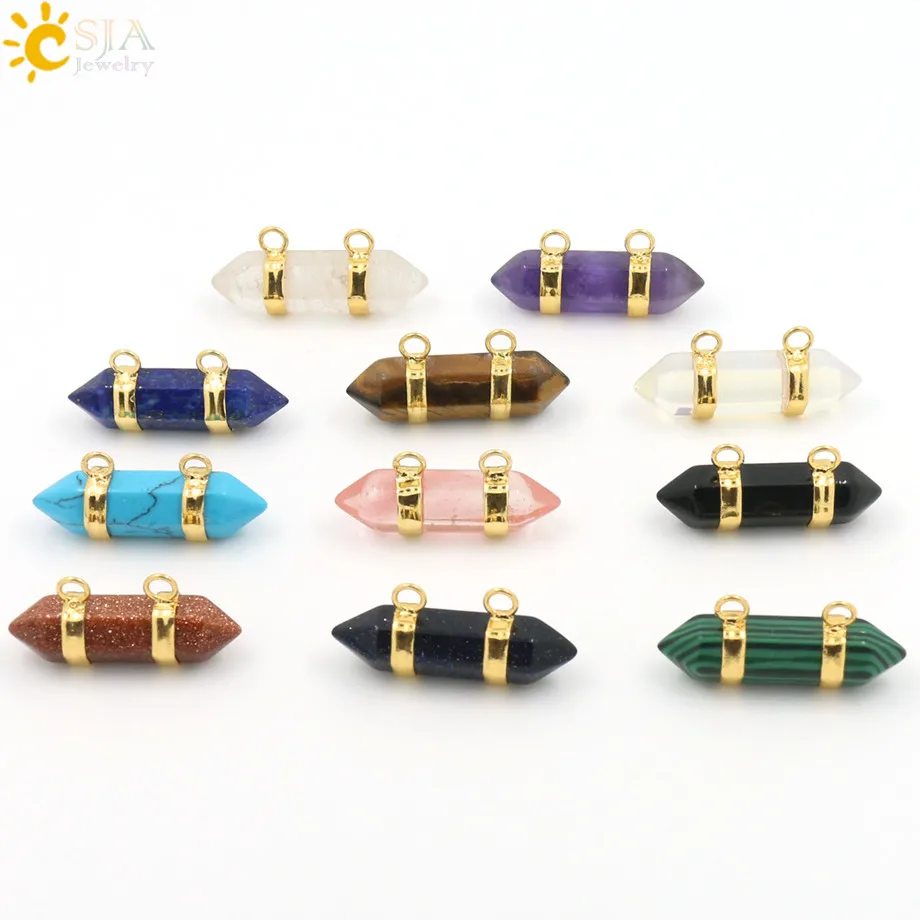 Lapis lazuli Natural Stones Hexagonal Prism Jewelry Double Buckle Pendant