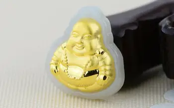 

3D gold inlay and Tian jade Buddha pendant h18#