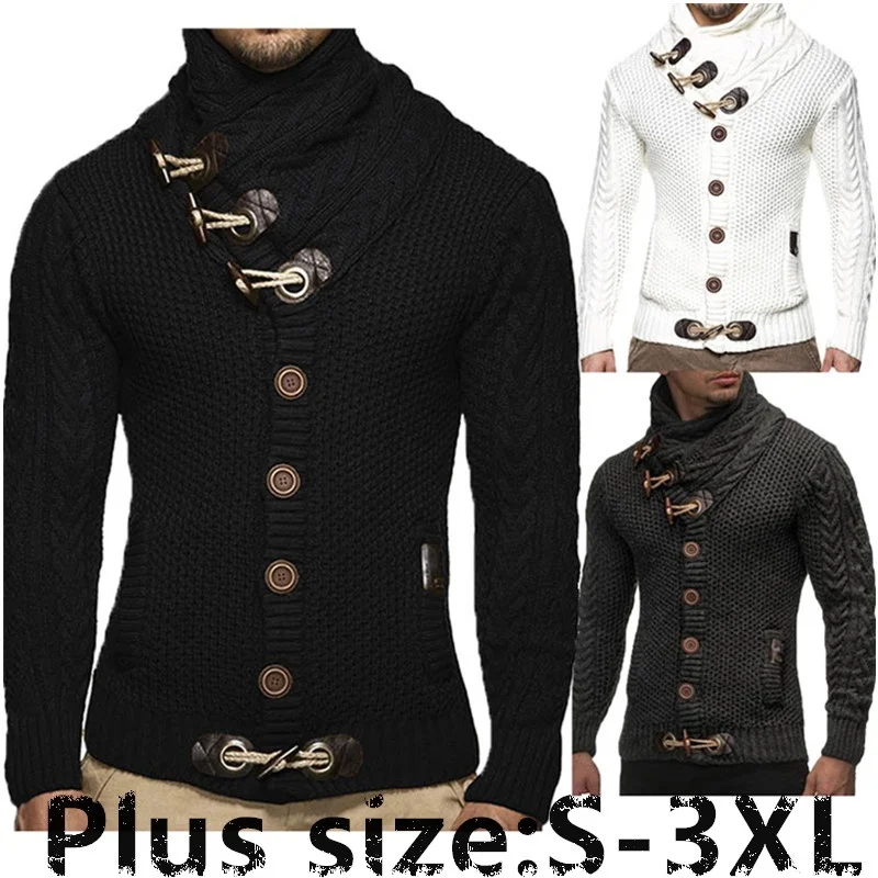 ZOGAA 2019 New Style Men Sweater Croissant Button Leisure High Collar Solid Twisted Pattern Knitted Cardigan Winter |