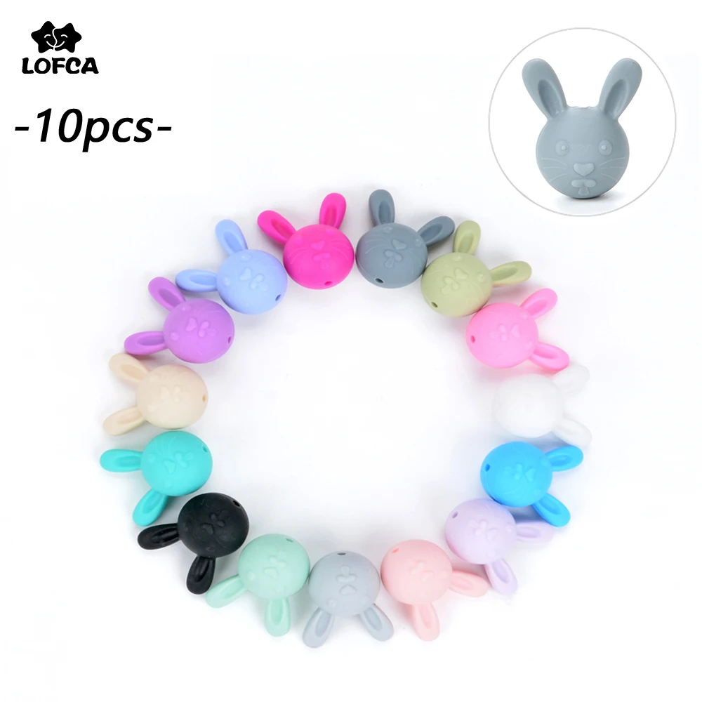 

LOFCA 10pcs/lot Rabbit Loose Silicon Beads For Silicone Teething Necklace DIY BEADS Baby Teether Beads For Mom And Baby