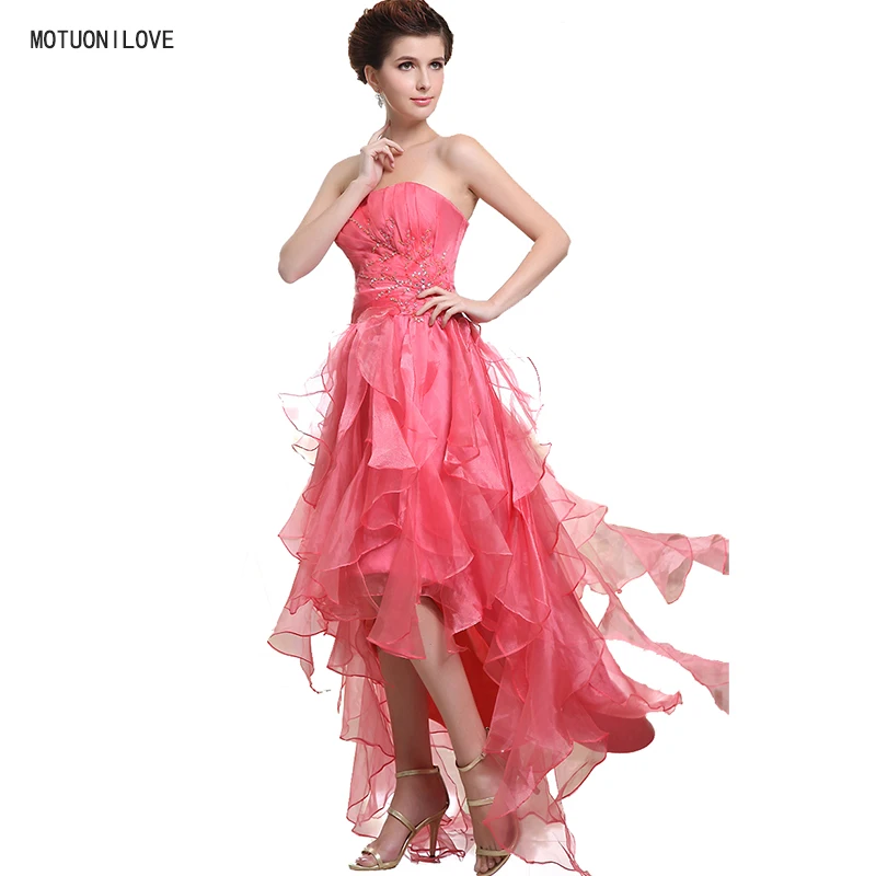 

2019 New Fashion High Low Short Front Long Back Coral Graduation Dresses Plus Size Formal Party Gown 8th Grade Prom Dresses