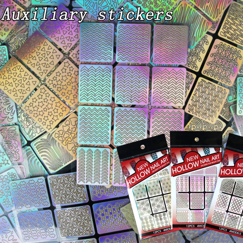

Nail Art DIY Hollow Sticker Painted Printing Mould French Manicure Template 3D Decal Form Tool Free Shipping