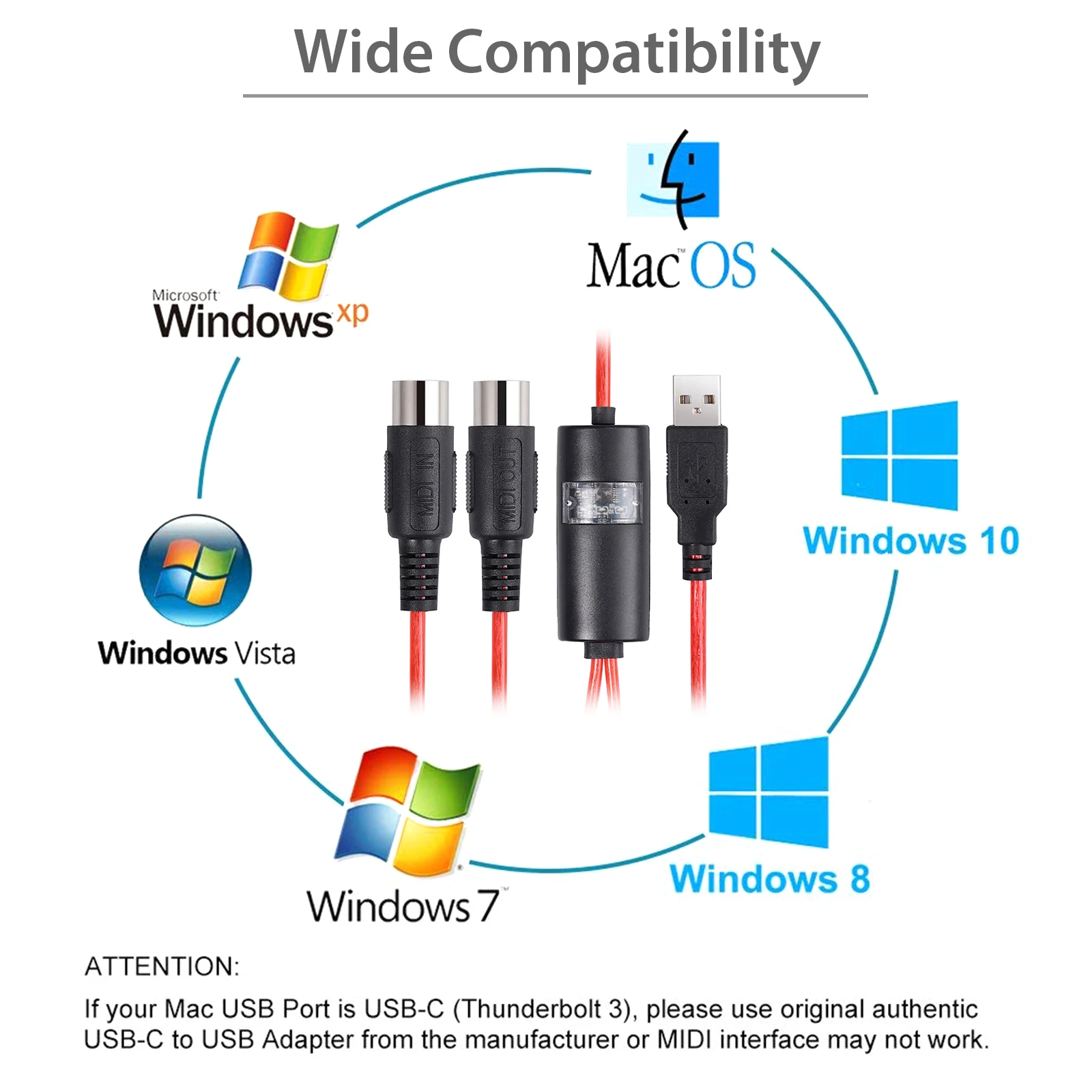 ESYNiC 6.5ft USB MIDI DIN 1 в и выход кабель с 16 входными выходными каналами 5 PIN In Out| |