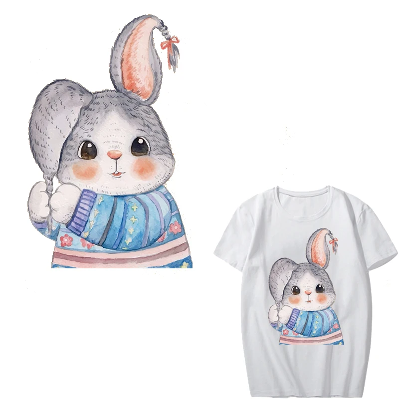 

Cartoon Rabbit Patch Heat Transfer Vinyl Stickers for Kids Clothing DIY T-shirt Applique Iron-on Transfers Badges Heat Press