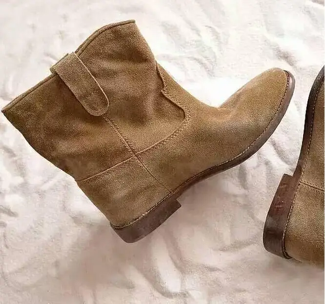 

The Hottest Woman Round Toe Suede Leather Motorcycle Ankle Boots Spring/Autumn Hidden Heel Shoes Leisure Boots Slip-on Shoes