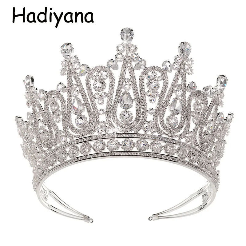 Hadiyana Luxury Large Crown Wedding Pageant Tiara Hair Jewelry Headband
