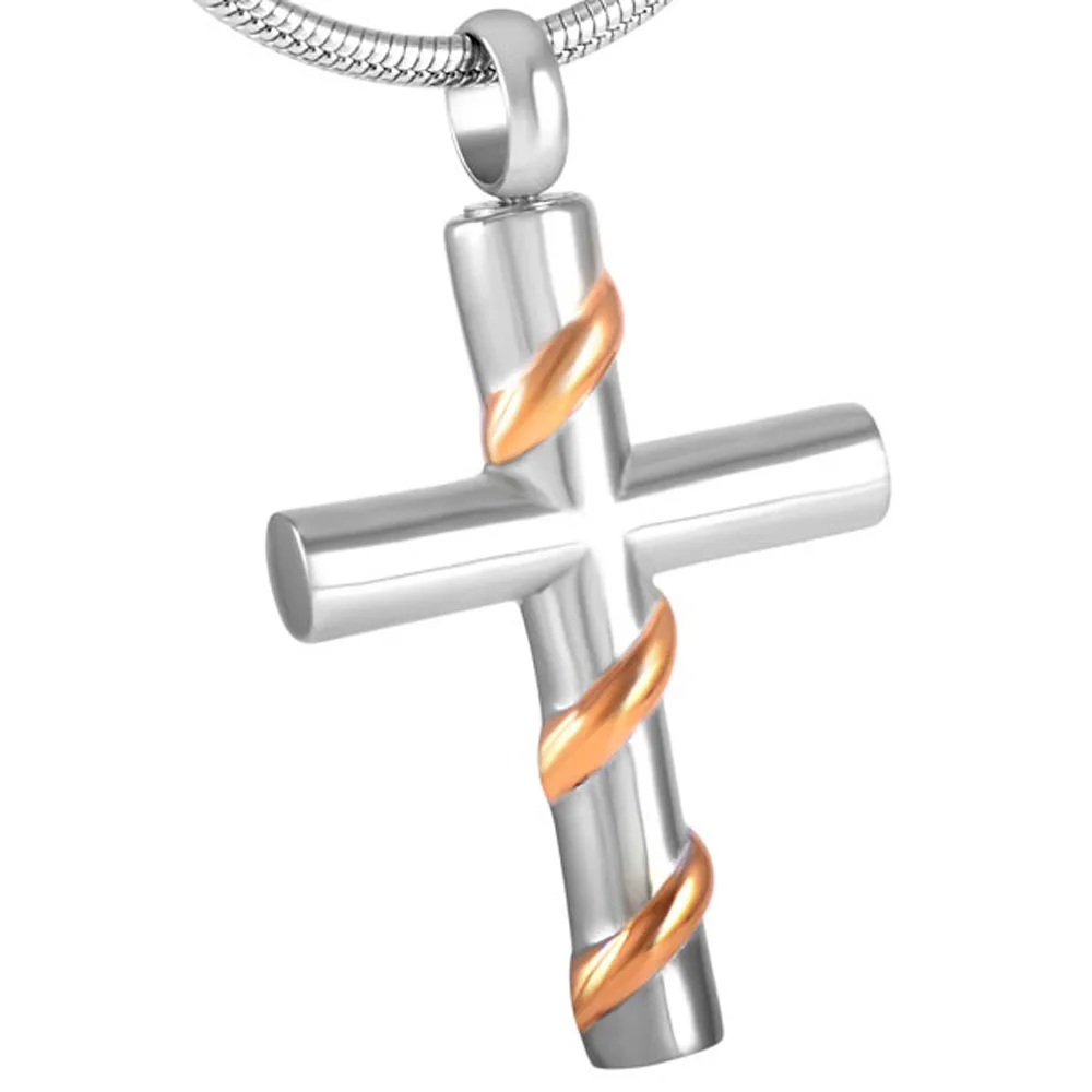 Cremation Jewelry Stainless Steel Cross Gold Thread Keepsake Memorial Ashes Pendant Fashion