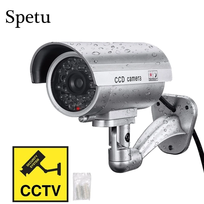 

Spetu Waterproof Fake Camera Bullet Flashing Red LED Outdoor Indoor Fake CCTV Security Simulation Surveillance Cameras Silver