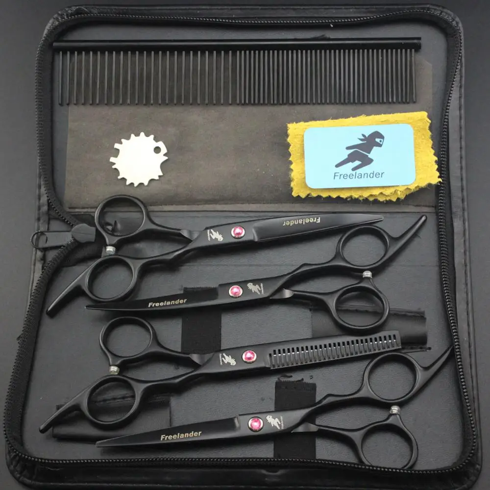 

6.0 inch Professional Pet scissors for dog grooming dogs shears hair cutter Straight &Thinning & Curved scissors 4pcs set +comb