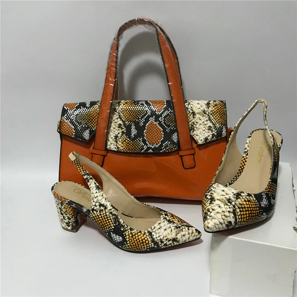 Orange High Heel Ladies Shoes With Matching Women HandBag Pumps Sets Patent Leather Hottest different heels WENZHAN 36-43 A96-20