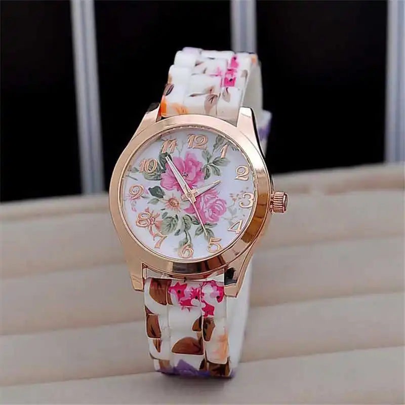 2018 Hot 1PC Women Girl Watch Silicone Printed Flower Causal Quartz Wrist Watches luxury watch women quartz watches #2d18 (7)