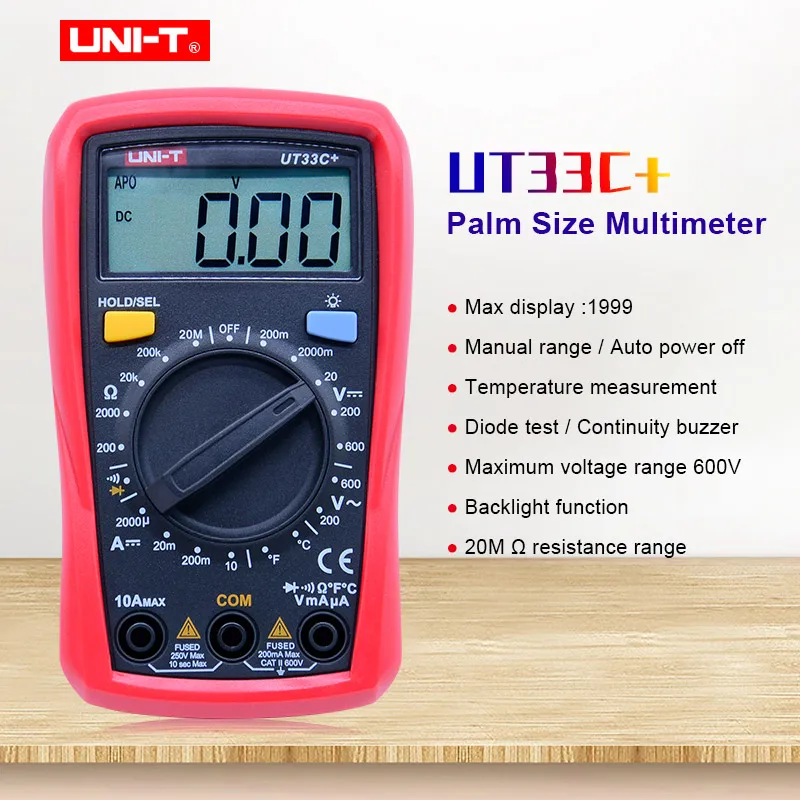 

UNI-T UT33C+ Palm Size Digital Multimeters DC AC voltmeter DC Ammeter Resistance Temperature tester Diode test/Continuity buzzer