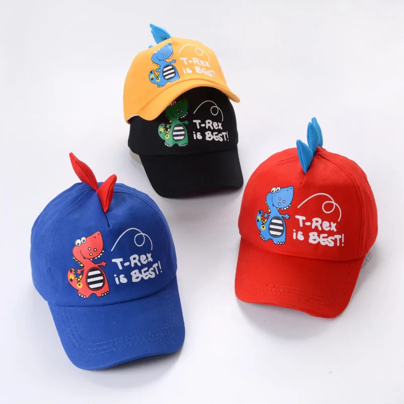

2019 New Cartoon Dinosaur Cap Kids Baseball Cap for Boys Girls Children Red Yellow Blue Black Hat 4 Colors