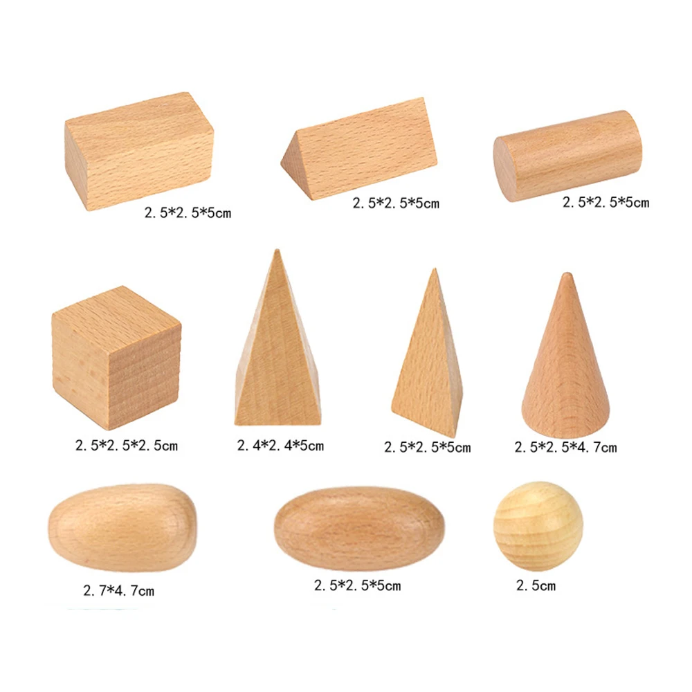 3D Wooden Toys Geometric Solids Shapes Montessori Learning School Home Resources Educational Math Toys for Children Learn Toy