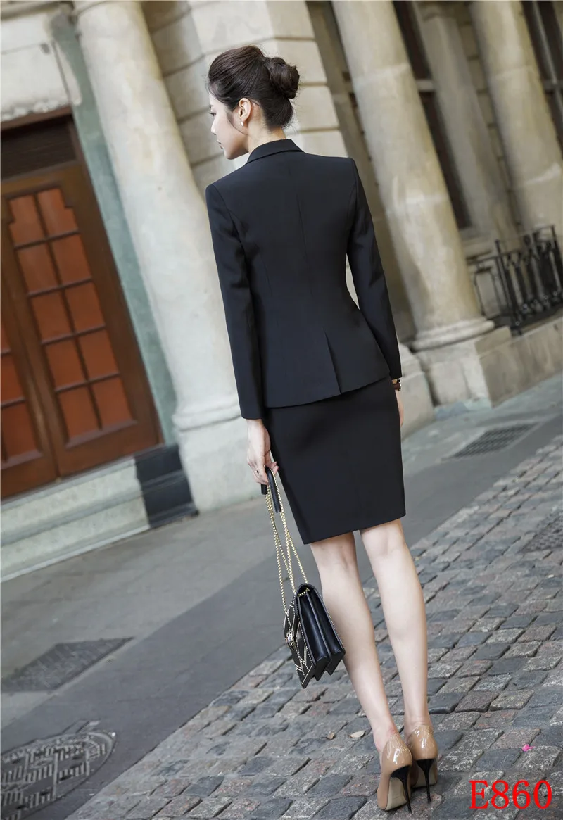 Формальный Женский черный блейзер женские деловые костюмы с юбкой и курткой наборы рабочая одежда красота униформа для салона